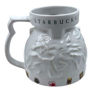 Vintage 1997 Starbucks Mug AROUND THE WORLD Embossed Ceramic Globe Lid Travel